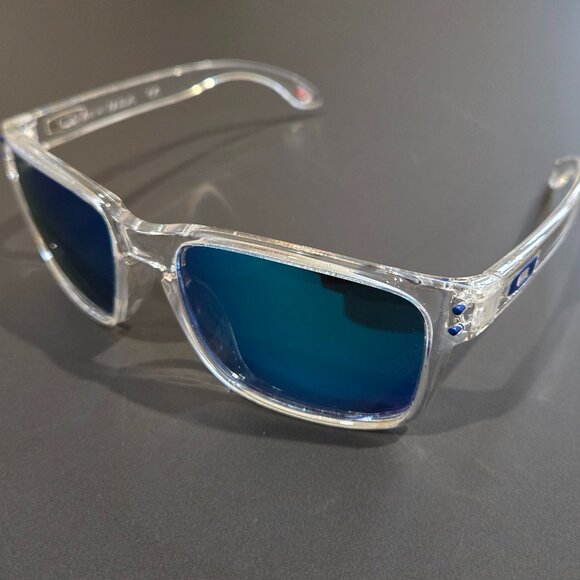 Oakley Holbrook Polarized Square Frame Sunglasses - Clear Frame / Blue Lens - Picture 3 of 14